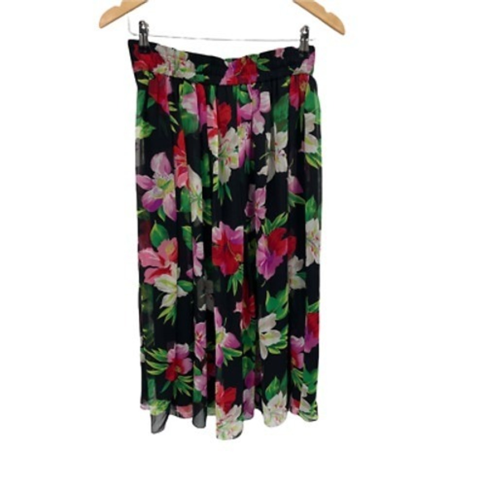 Vintage‎ Gianni Petite Midi Skirt Women Medium Black Floral Elastic Waist